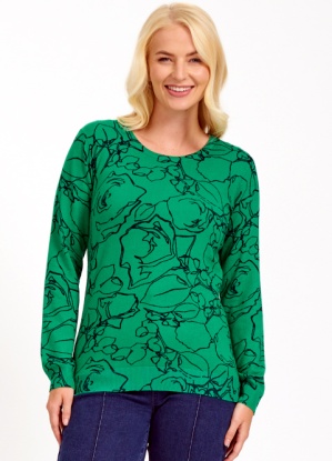 Mudflower Floral Line Print Round Neck Jumper